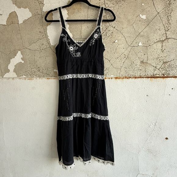 Y2K Dress Lace Midi Floral Embroidered Beaded Tiered Hem Whimsigoth Coquette S - Picture 1 of 9